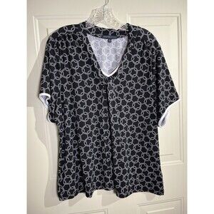 ADRIENNE VITTADINI Top Women's 2X Black White Front Tie Lightweight Blouse